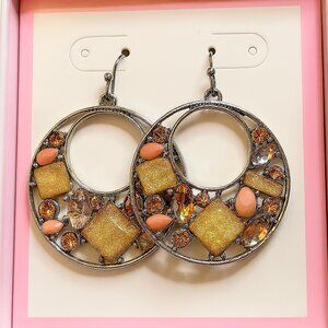 Silvertone Dangle Fish Hook Earrings w/ Acrylic Beads 1.75" NWOT‎ with Gift box